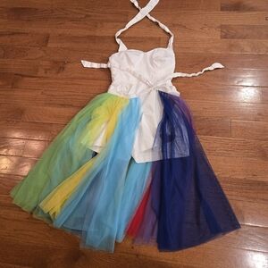 White Halter Jumpsuit with Multicolor Tulle Skirt